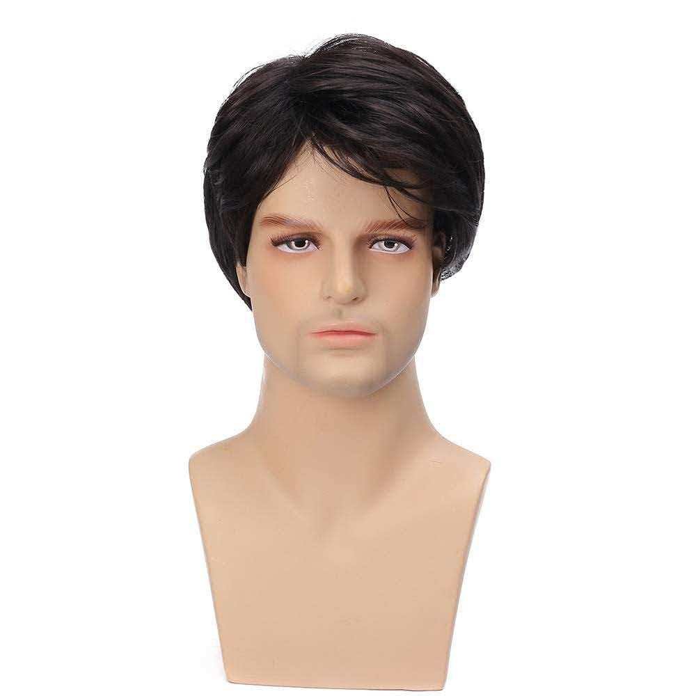 Men’s 6in Short Natural Black Wig Full Cosplay Party Synthetic Heat Resistant