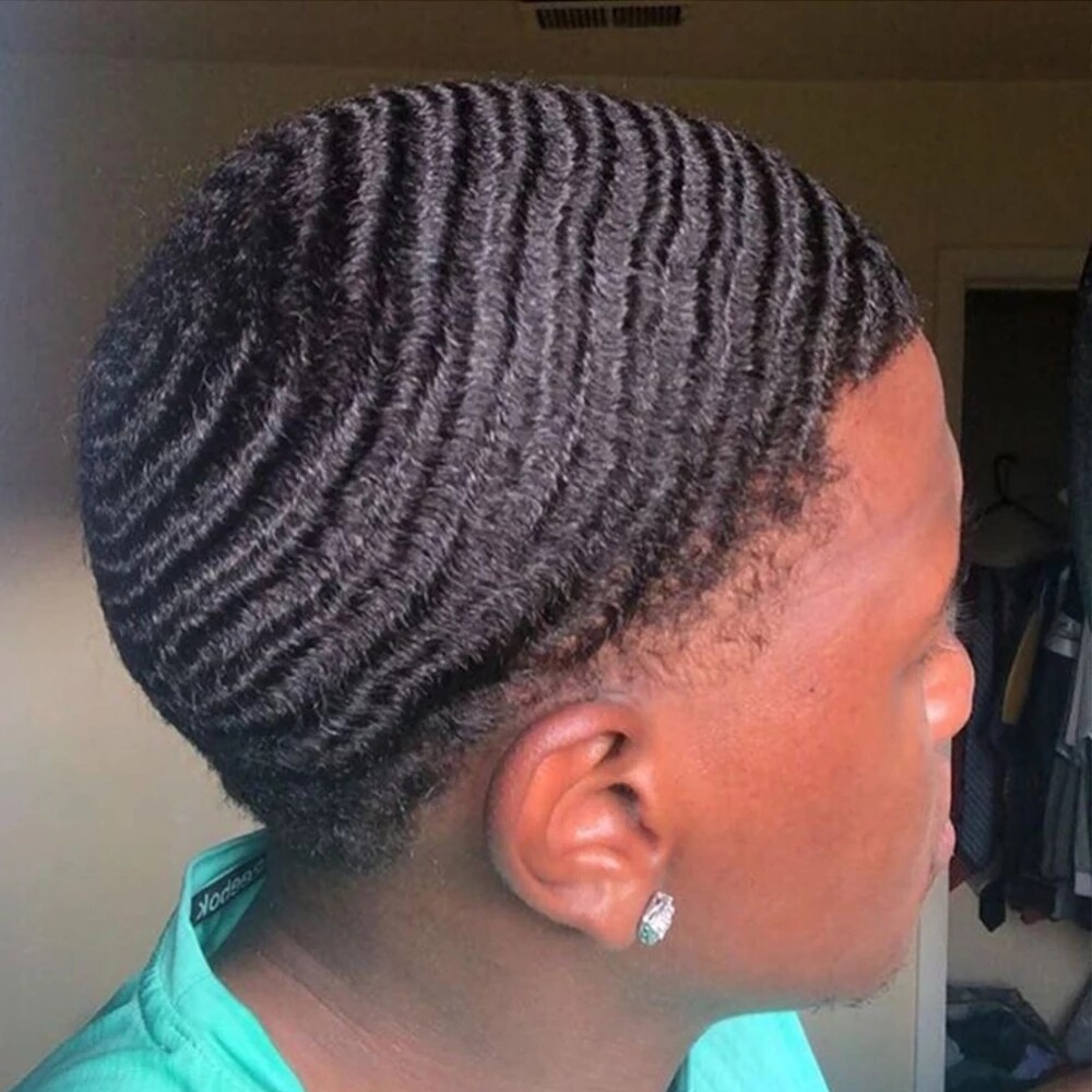 10MM 360 Wave Toupee For Black Men Human Hair Full Lace Base Weave Men Wigs