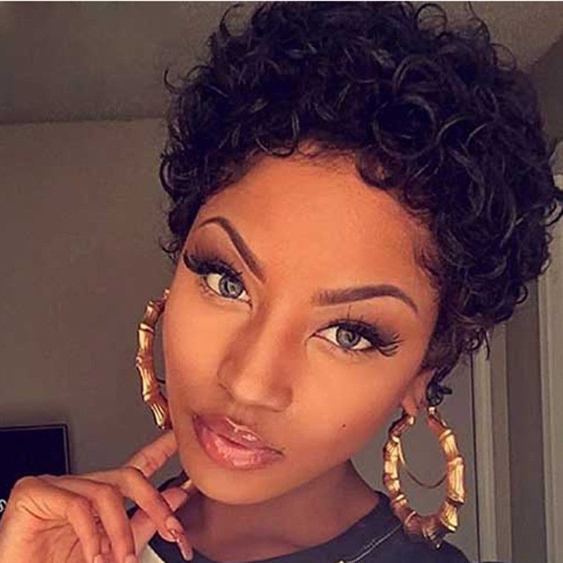 Natural Looking Big Curls Pixie Cut Short Wigs For Black Women 6Inch Short Curly