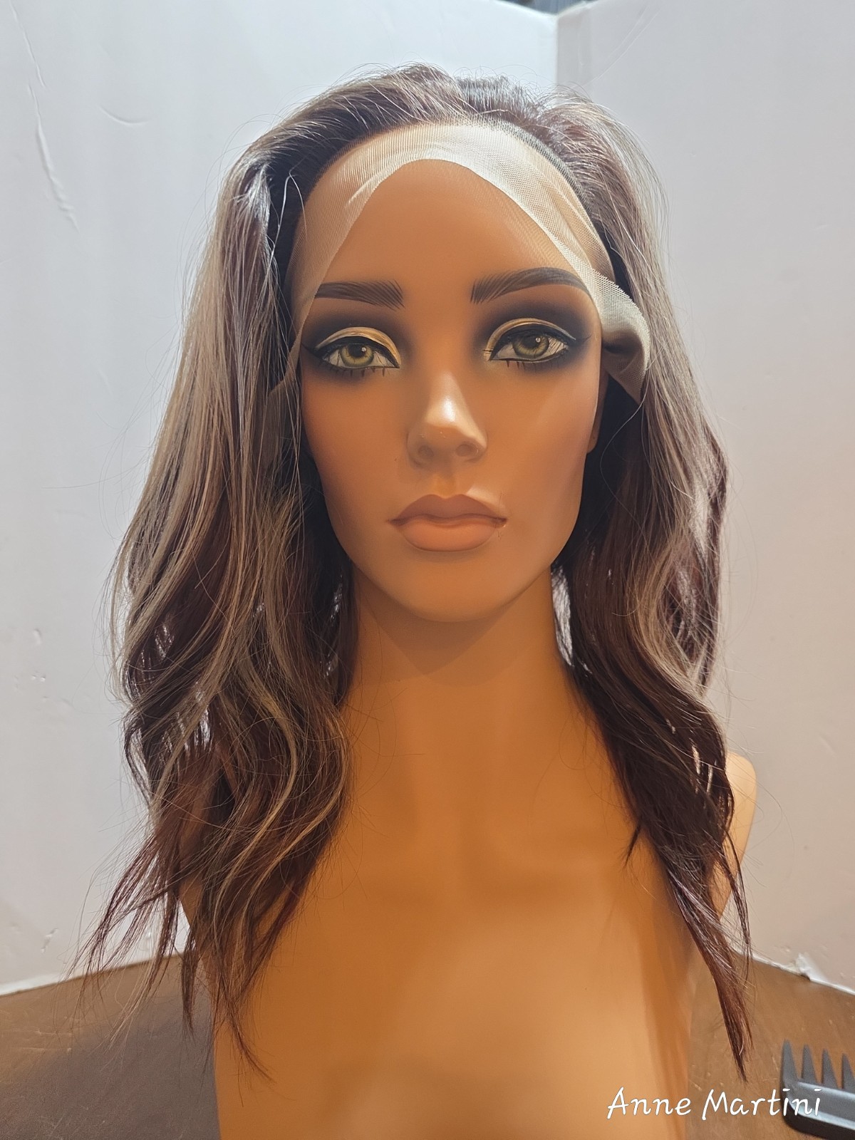 Martini Wigs Lace Front Wavy Wig Free-Part Medium Brown/Blond/Red 16 in