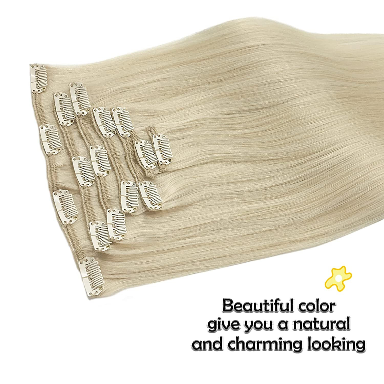 Clip in Hair Extensions Real Human Hair Durable Clip-on Sewn Wefts Hair 8pieces