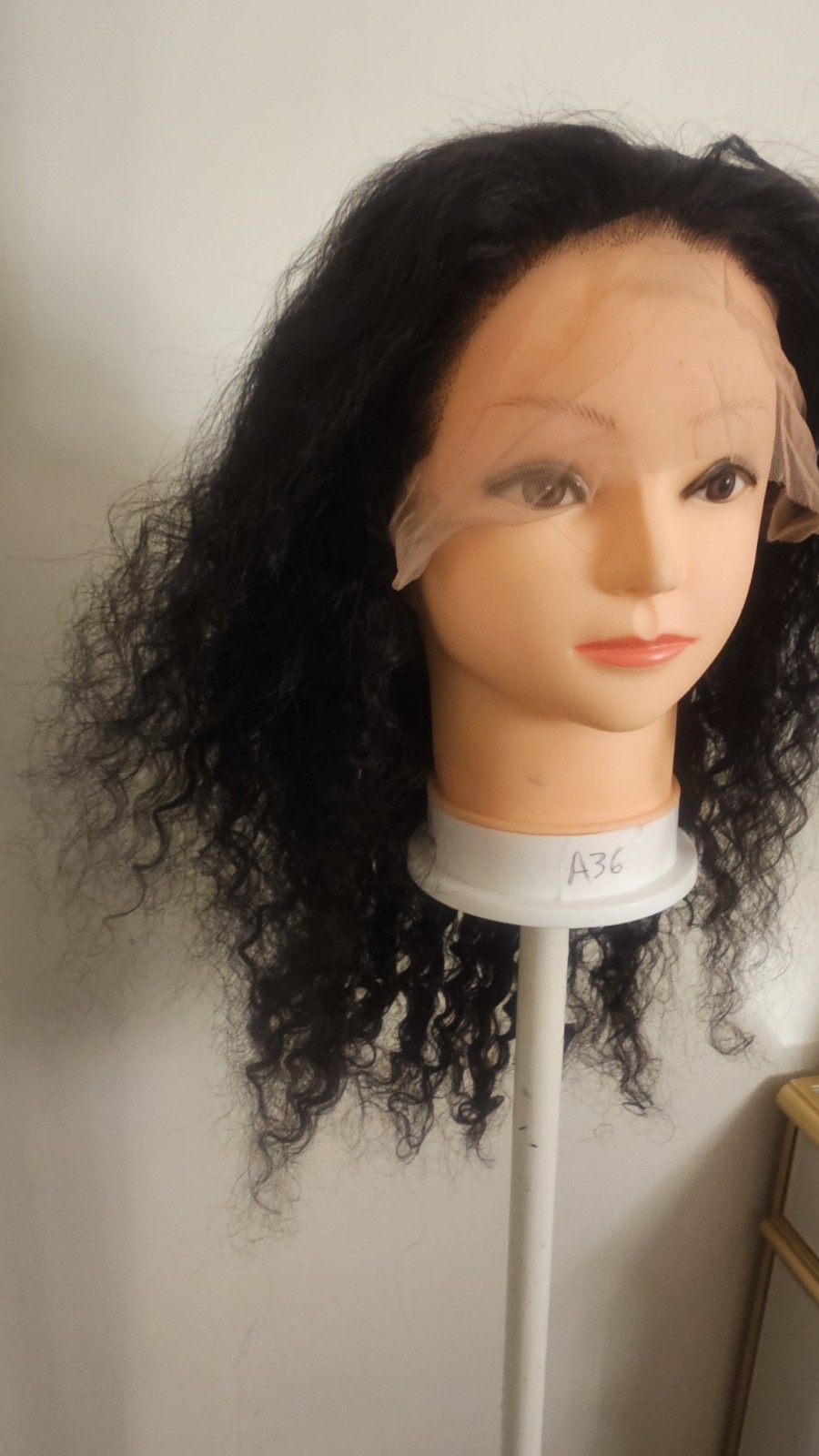 High Quality regular 22″ black waterwave 100% Virgin Human Hair Lace front Wig.