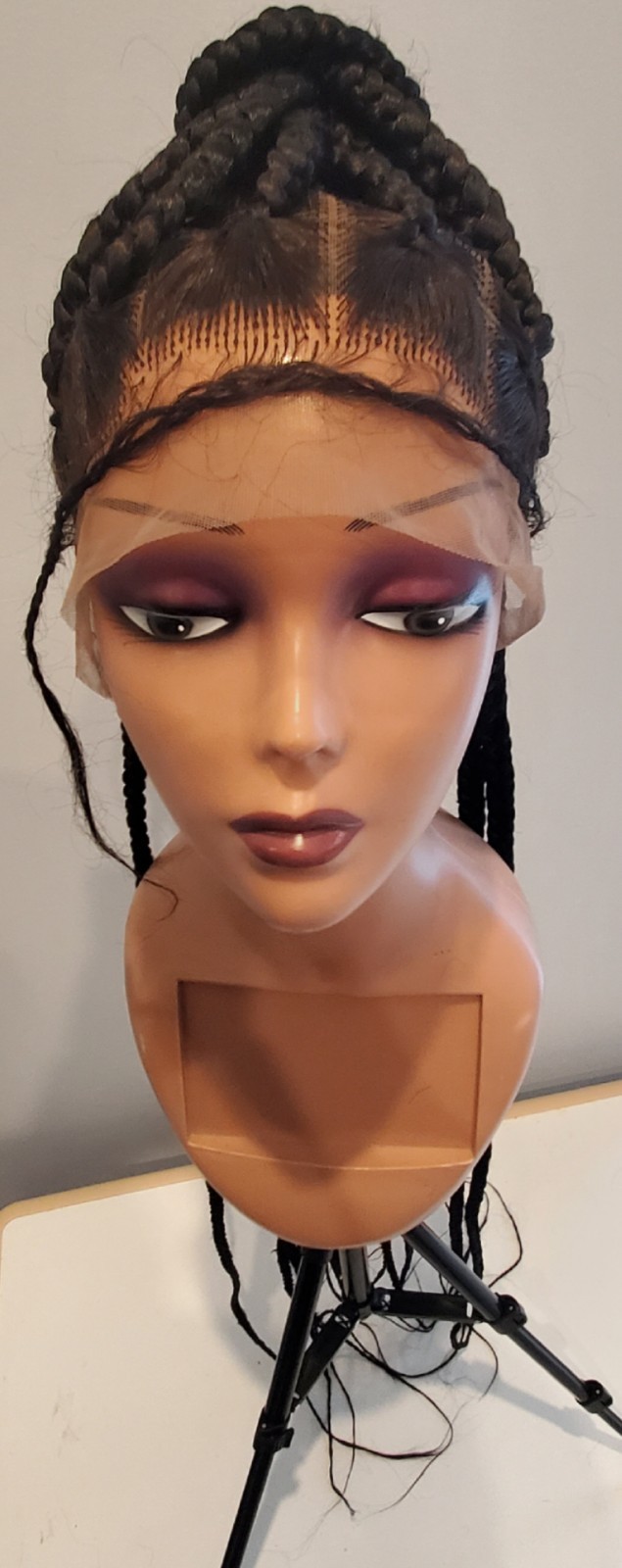 Long Black Braided Wigs Synthetic Heat Safe Lace Front Wigs Glueless For Women