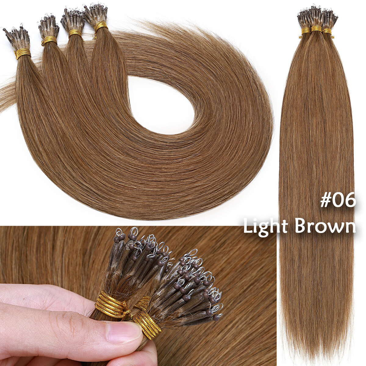 Russian 100% Remy Nano Ring Beads Human Hair Extensions Full Head 50G 100G Blond