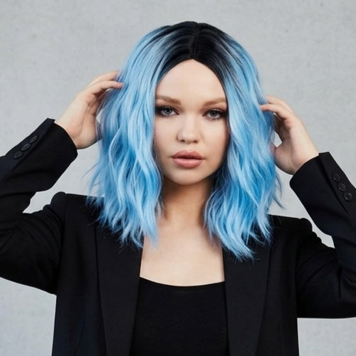 Fever Cara Wig baby blue black ombre woman soft wave daily dance stage actress