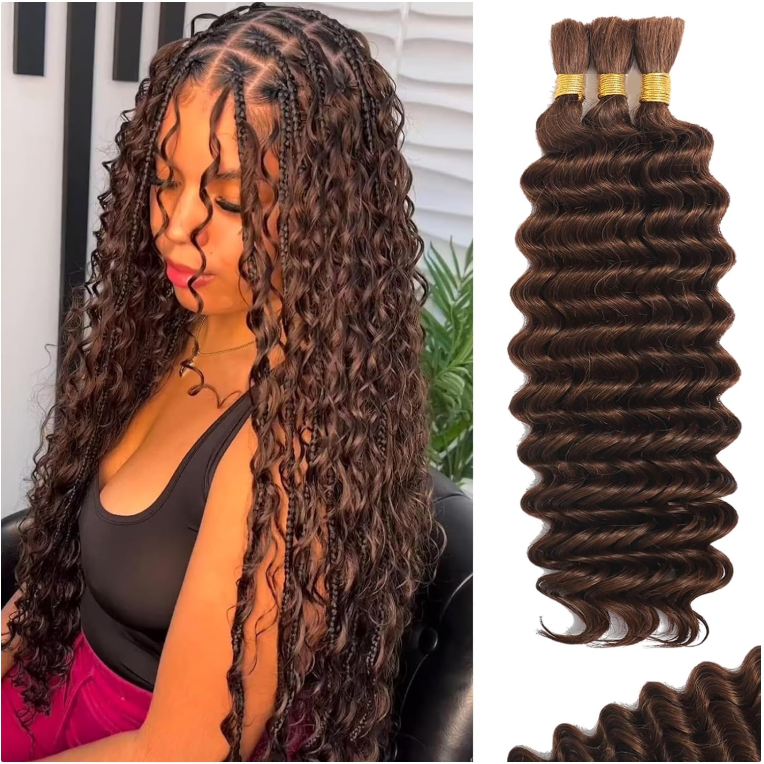 110g 18 Inch Curly Human Braiding Hair for Luxurious Boho Braids – Chocolate …