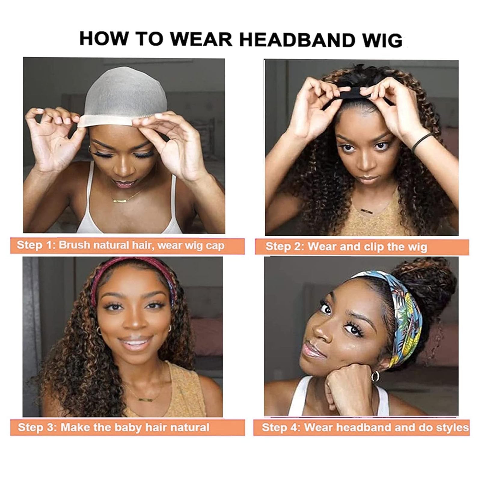 Body Wave Headband Wigs for Black Women Synthetic Hair Glueless Curly Half Wi…