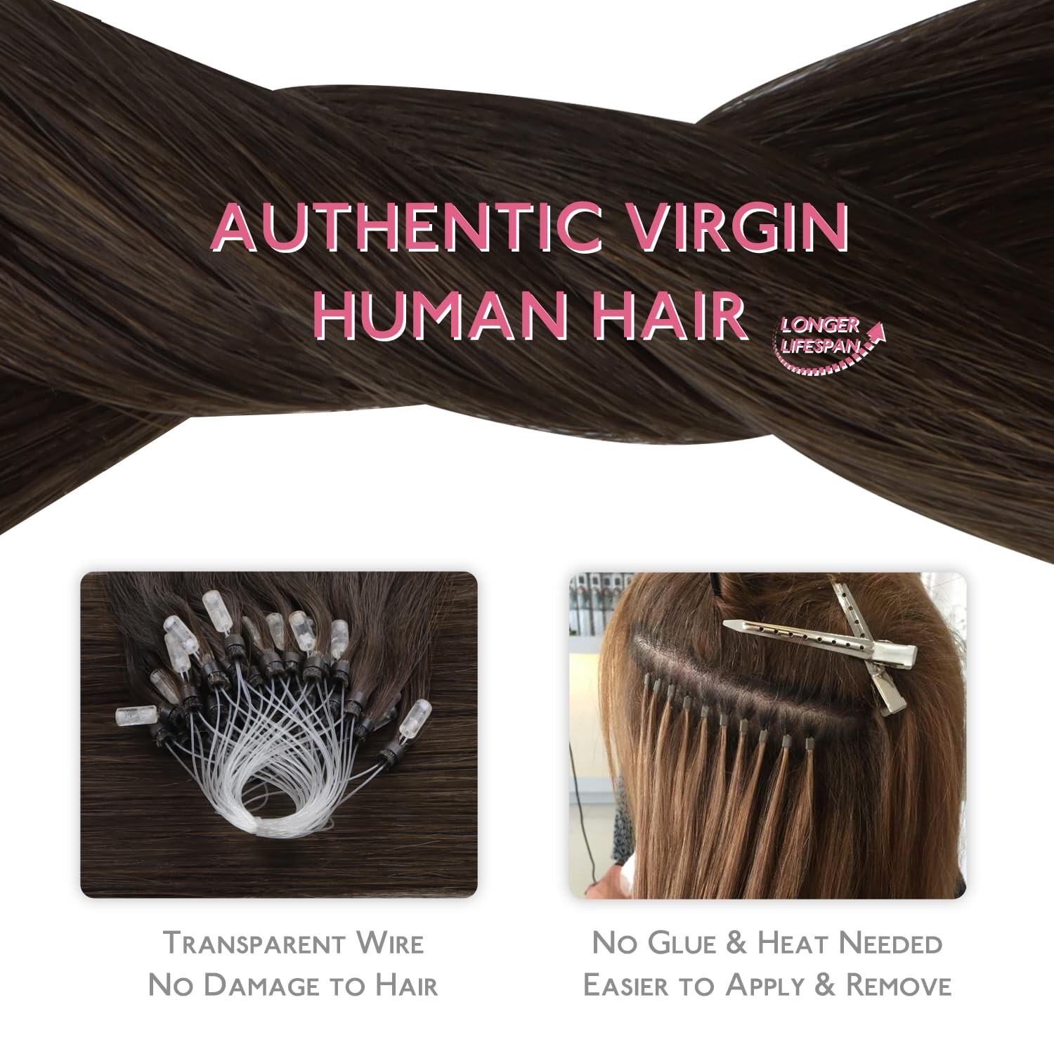 Microlink Hair Extensions Human Hair, 50g 50s 24 Inch Light Dark Brown,WENNALIFE