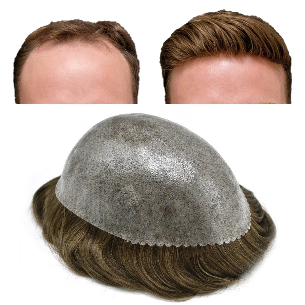 Mens Toupee Hairpiece Injected Full Poly Skin PU Hair System Replacement 6X9 Wig