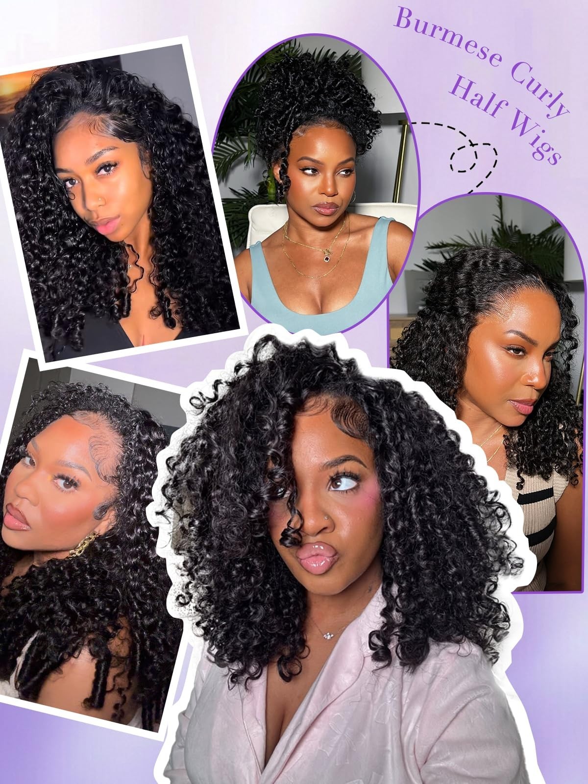18″ Curly Half Wig Human Hair 180% Density Glueless Drawstring Headband Wig for