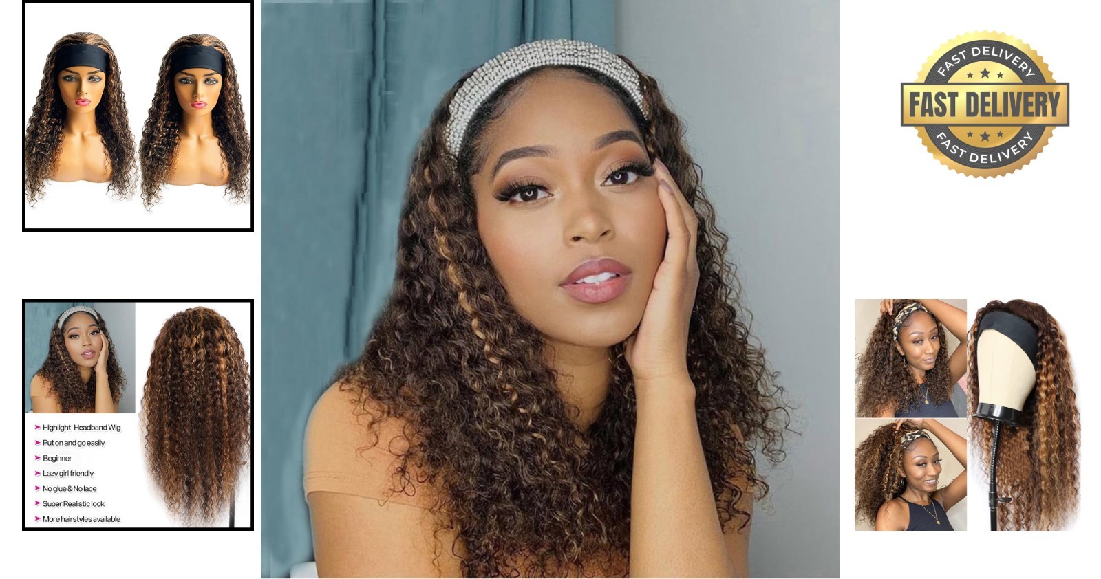 Stylish 22 Inch Ombre Human Hair Headband Wig – Deep Wave & Easy Snap On Design