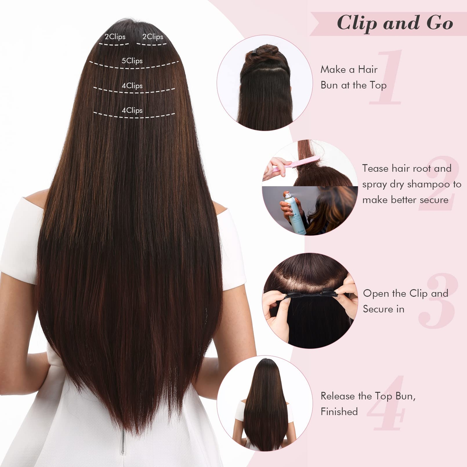 Clip in Hair Extensions Hair Extensions Thick Long Lace Weft Lightweight Synt…