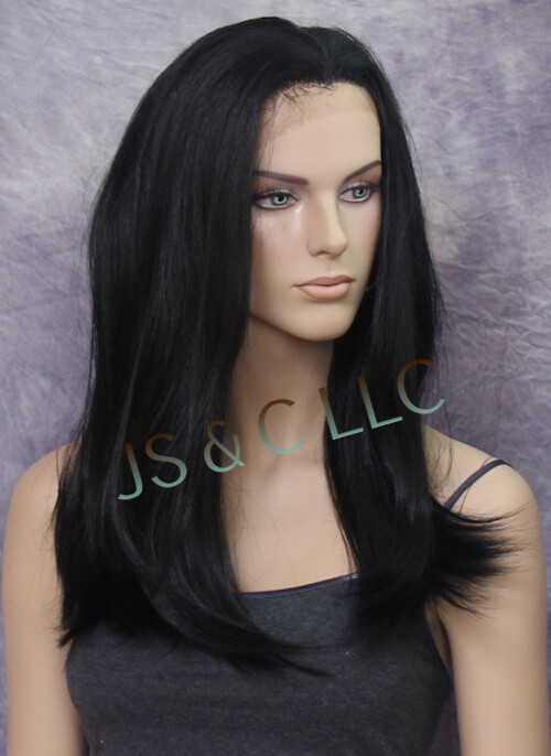Human Hair Blend FREE PART Wig Lace Front Long Straight Black WBCL 1