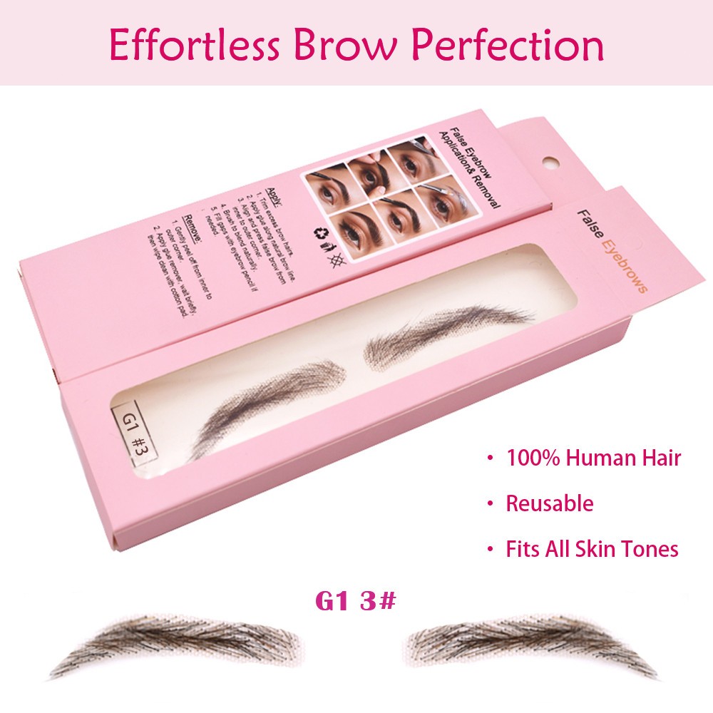 Handmade Human Hair False Eyebrows for Women Lace Base Eyebrows Natural Makeup