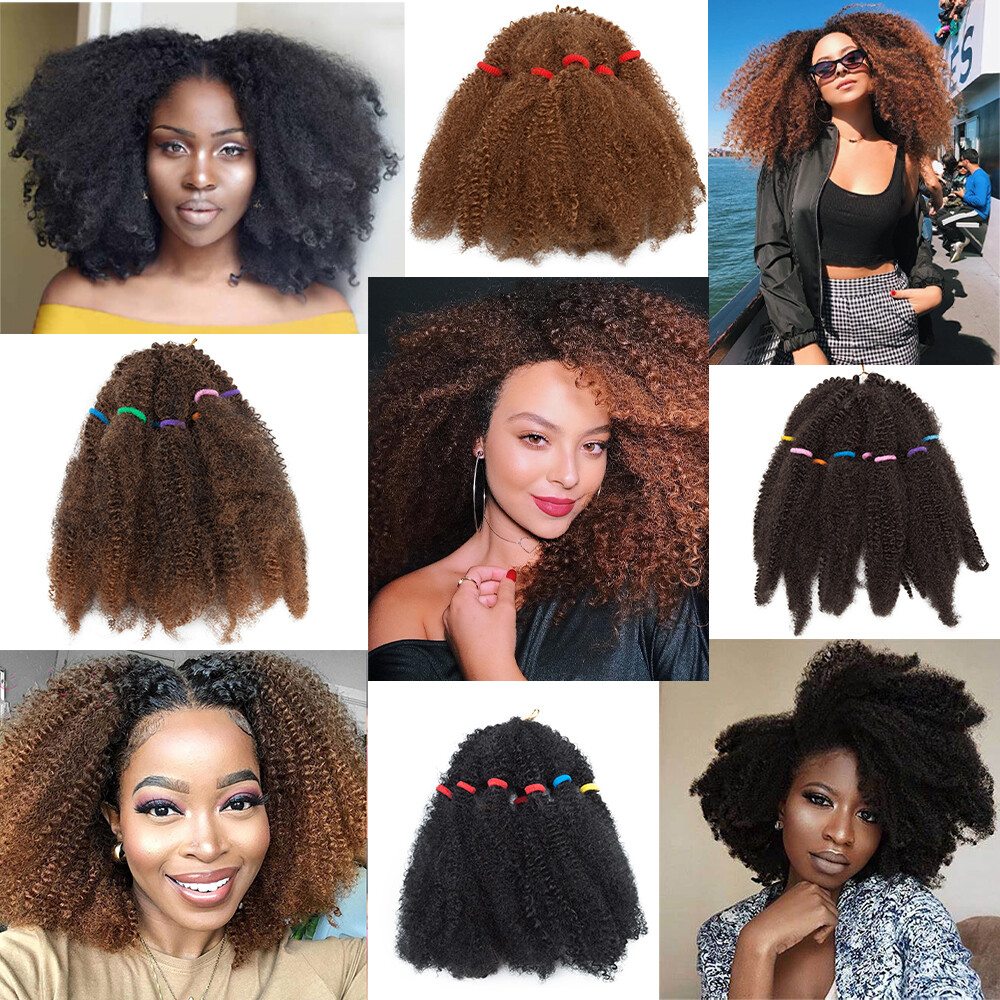 Black Kinky Curly Afro Braid Long Hair 100% Natural As Human Hair Extensions US