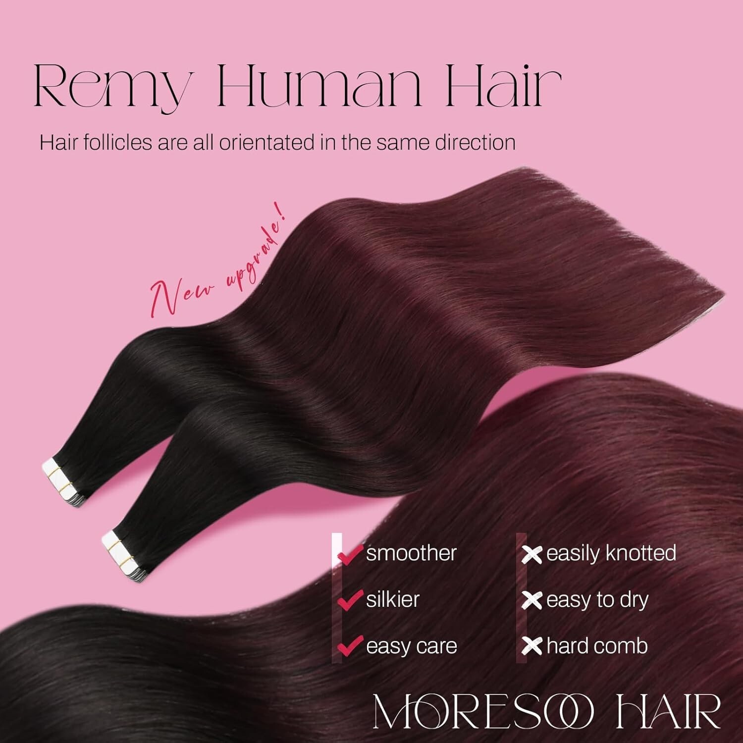 Yaki Straigt Burgundy Tape in Hair Extensions Black to Burgundy 1BT1B/99J