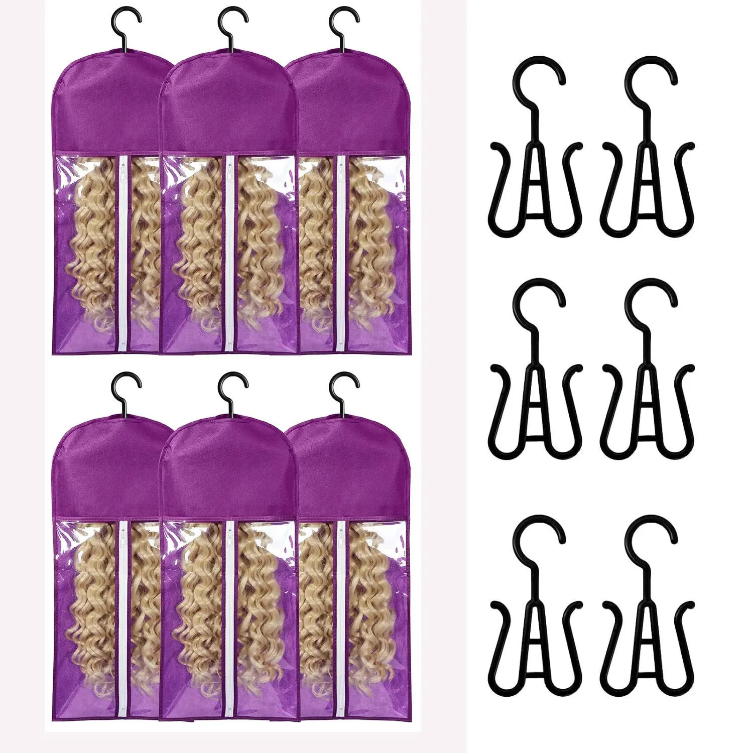 6PCS Hair Extension Holder 2026 New Wig Storage Wig Hanger Wig Bagfor Multiple O