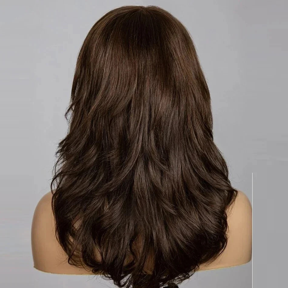 Layered Cut Full Machine Made Wigs For Women Brazilian Remy Brown Human Hair Wig