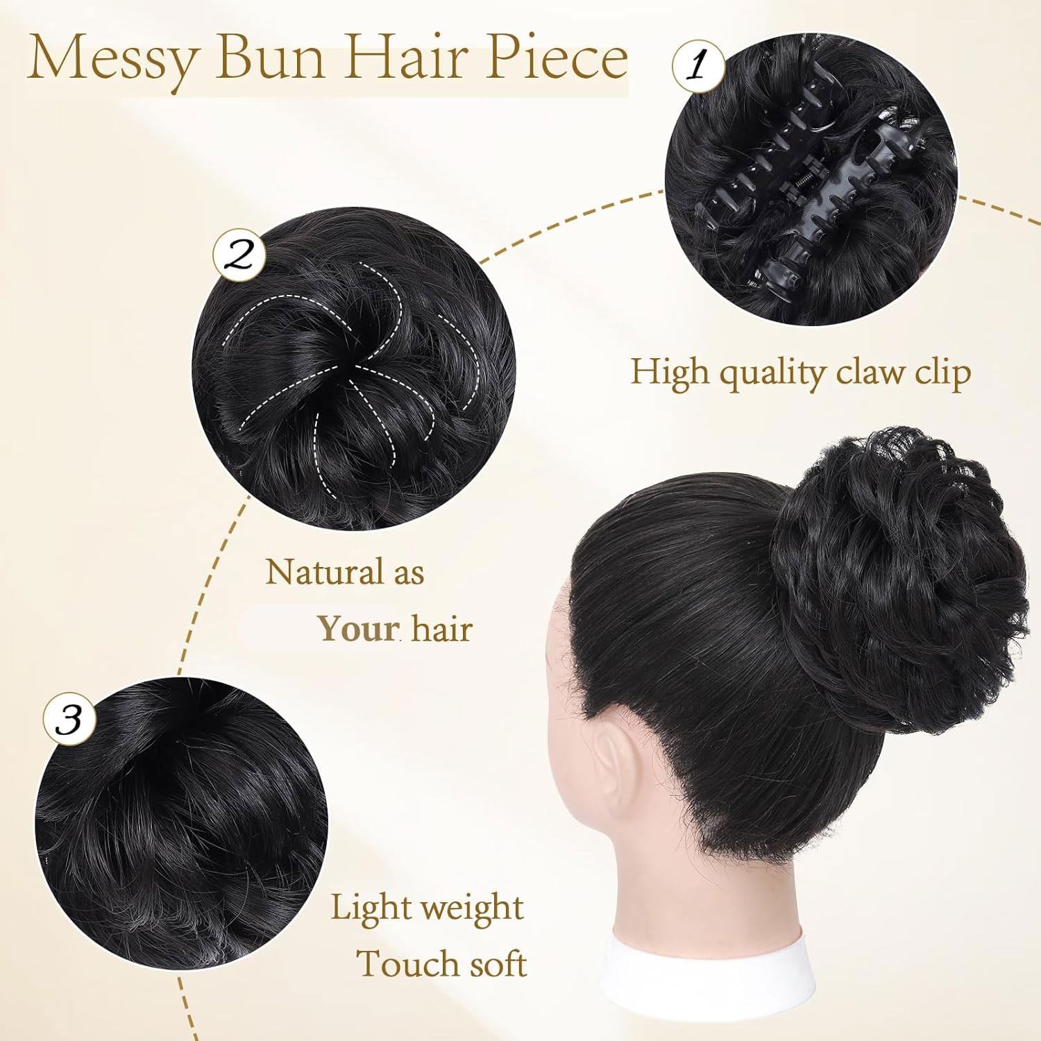 10″ Scrunchie Claw Clip in on Hair Buns Updo False Hair Pieces Ponytail AS Human