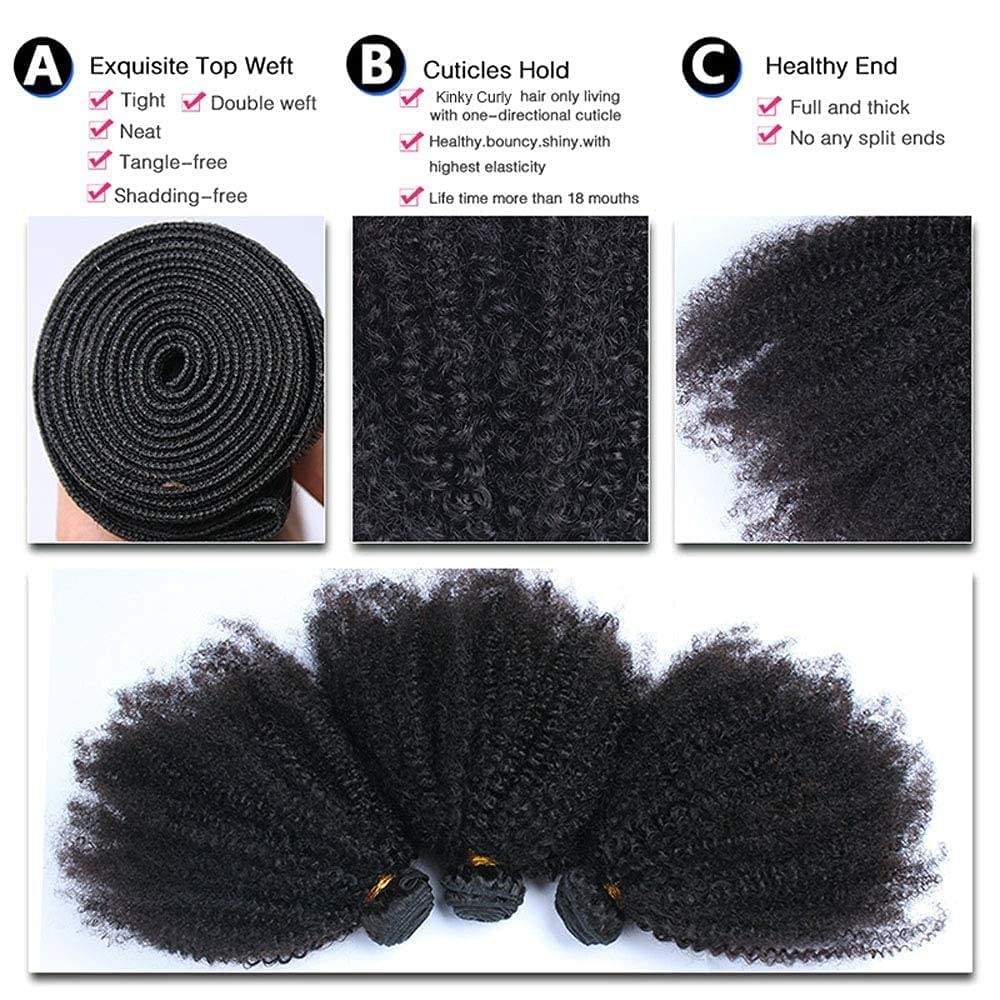 Feibin Mongolian Afro Kinky Curly Bundles Human Hair Bundles 10 12 14 Inches 4B