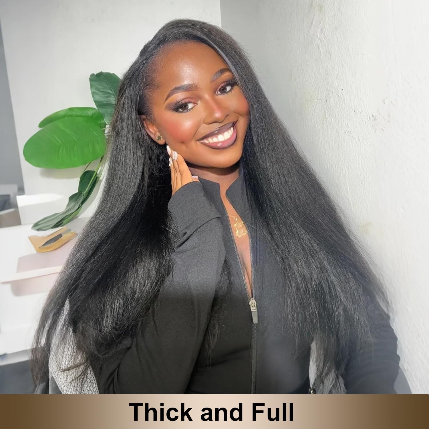 Lovfir Kinky Straight V Part Wig Human Hair For Black Women 180 Density Upgrade