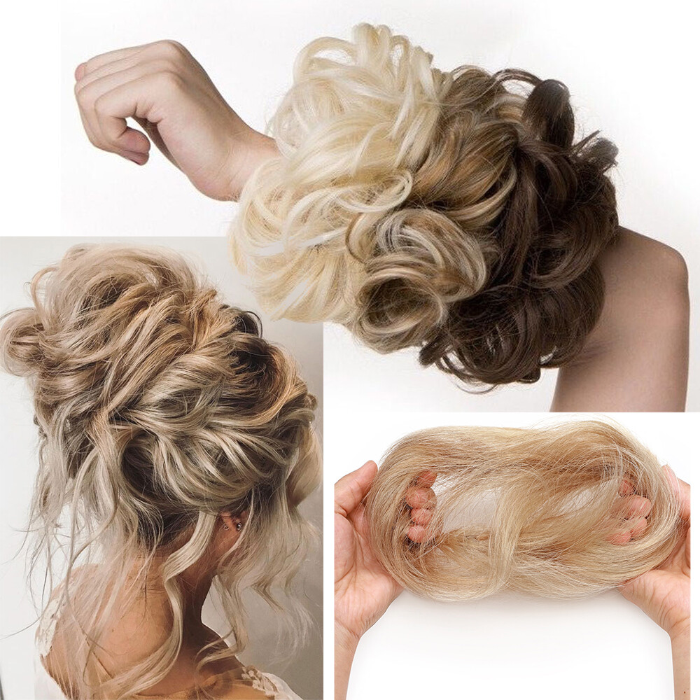 100% Real Human Hair Messy Bun Hairpieces Wrap On Updo Scrunchie Hair Extensions