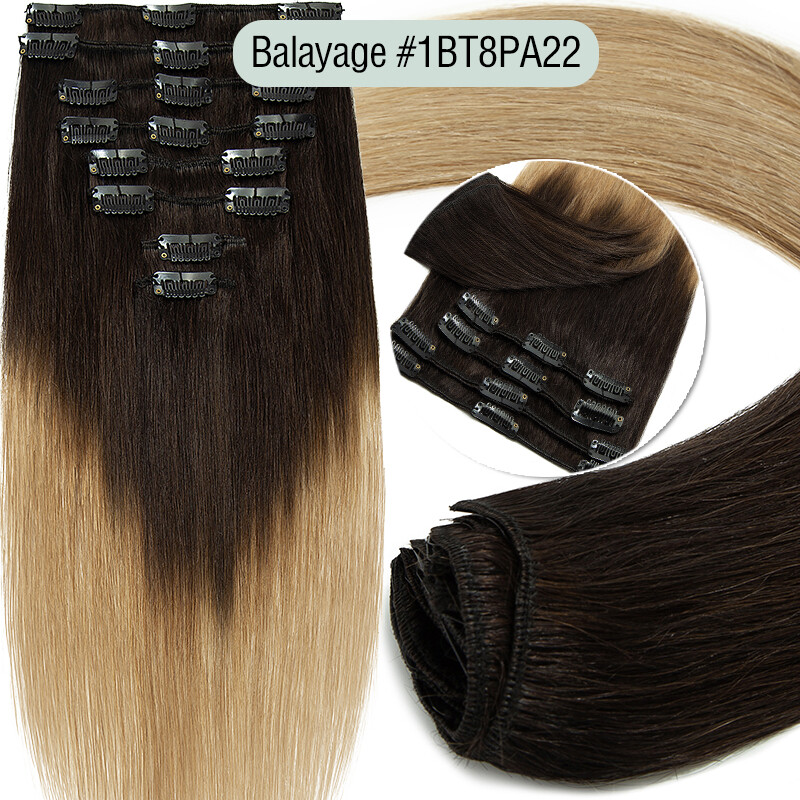 8-24Inch Clip In Extensions 100% Real Remy Human Hair 8Pieces Full Head Lowlight