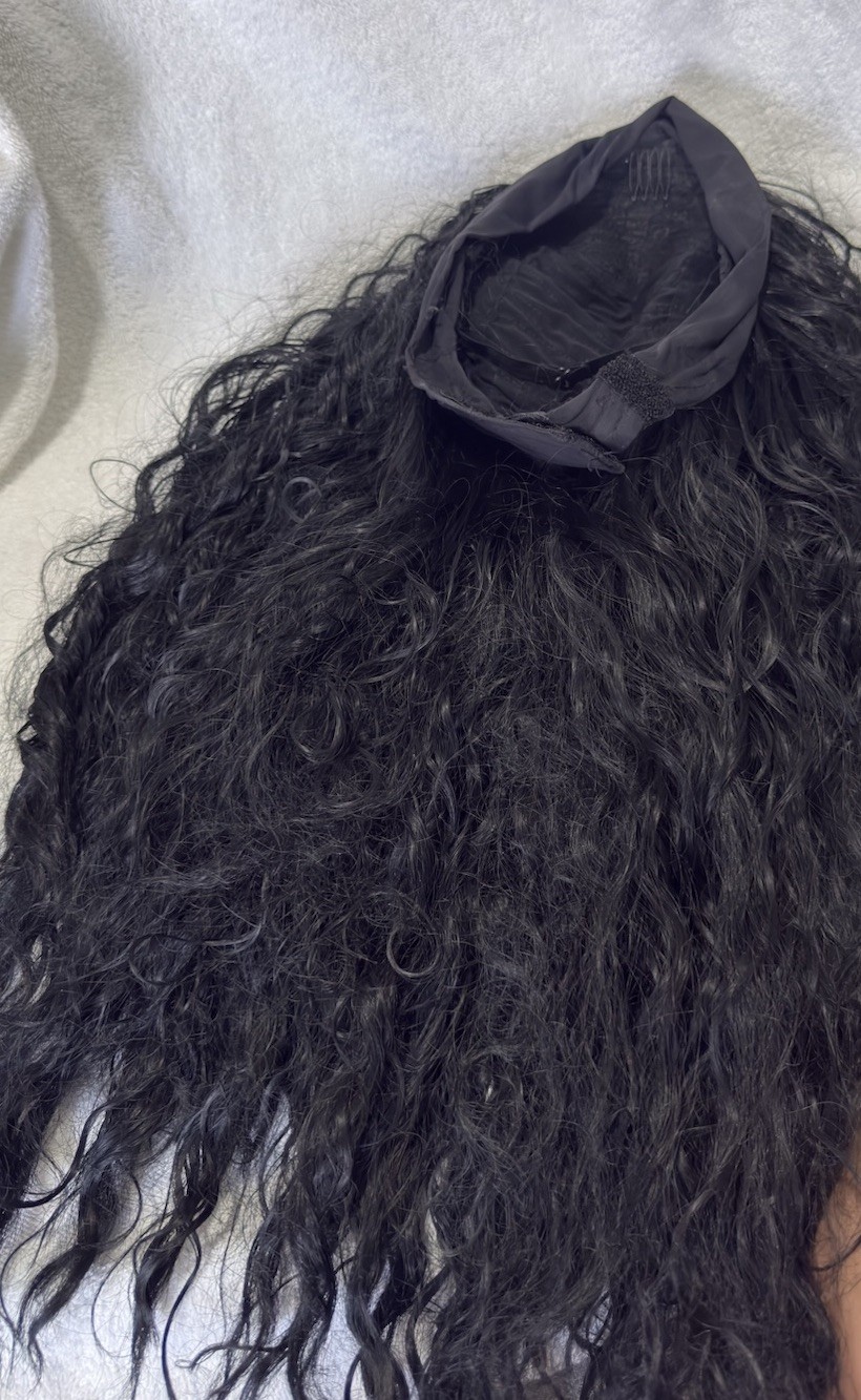 Black Curly Wig for Women, Drawstring Attachment, Classic Cap #0003