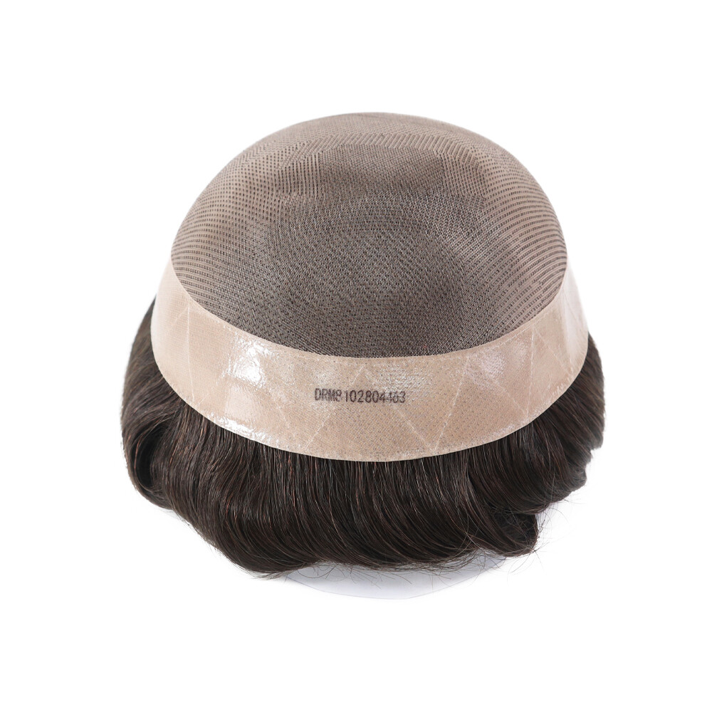 Mens Toupee Hair Replacement System Fine Mono Human Dark Brown Hair Pieces #2