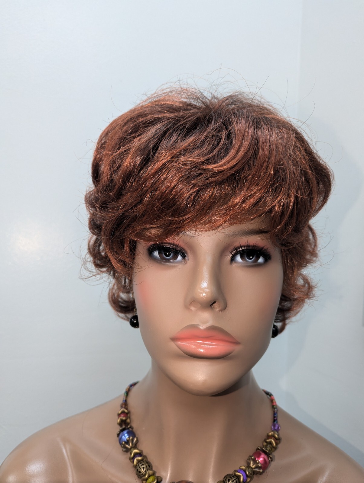 Fashion Synthetic Bangs Flip Back Wig Dark Brown Base #2, Tipped Copper Red #130