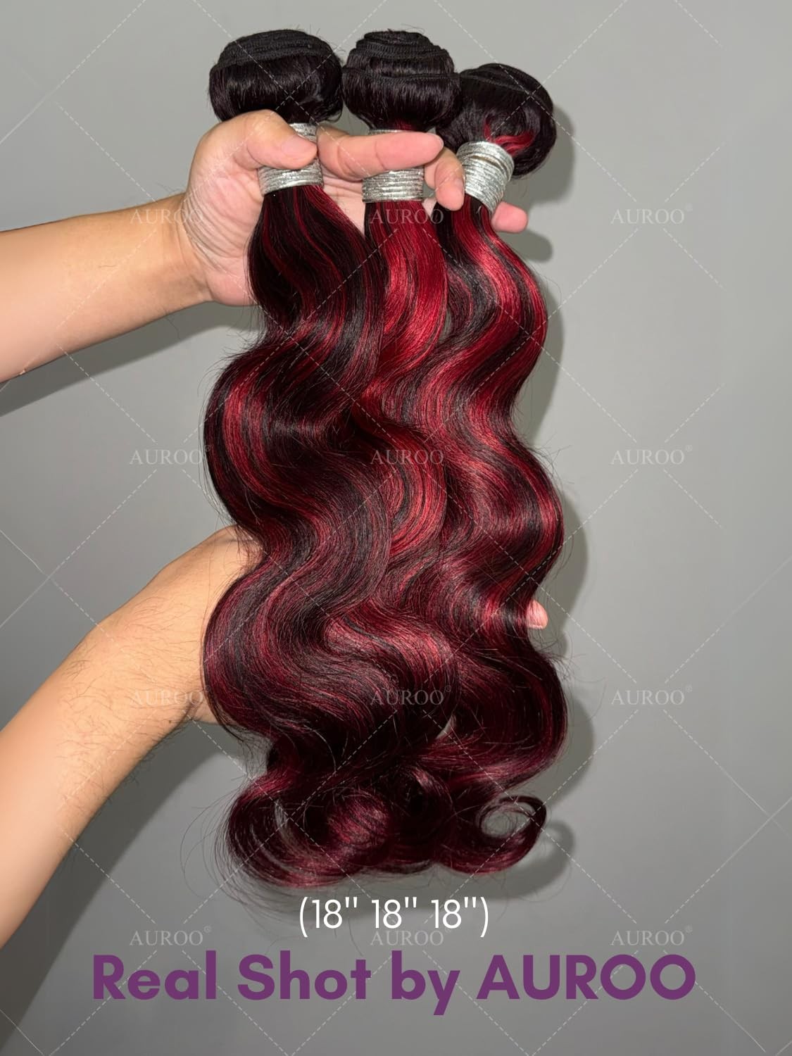 Auroo Burgundy Highlight 2X6 Hd Lace Closure Bundles Body Wave12A Thick Real