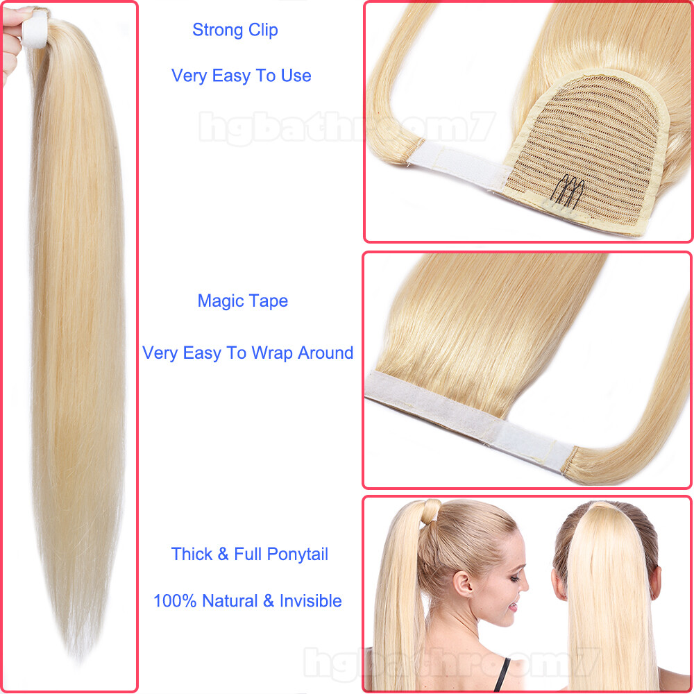 FULL Soft 100% Human Hair Ponytail Clip In Remy Wrap Pony Tail Extensions Thick