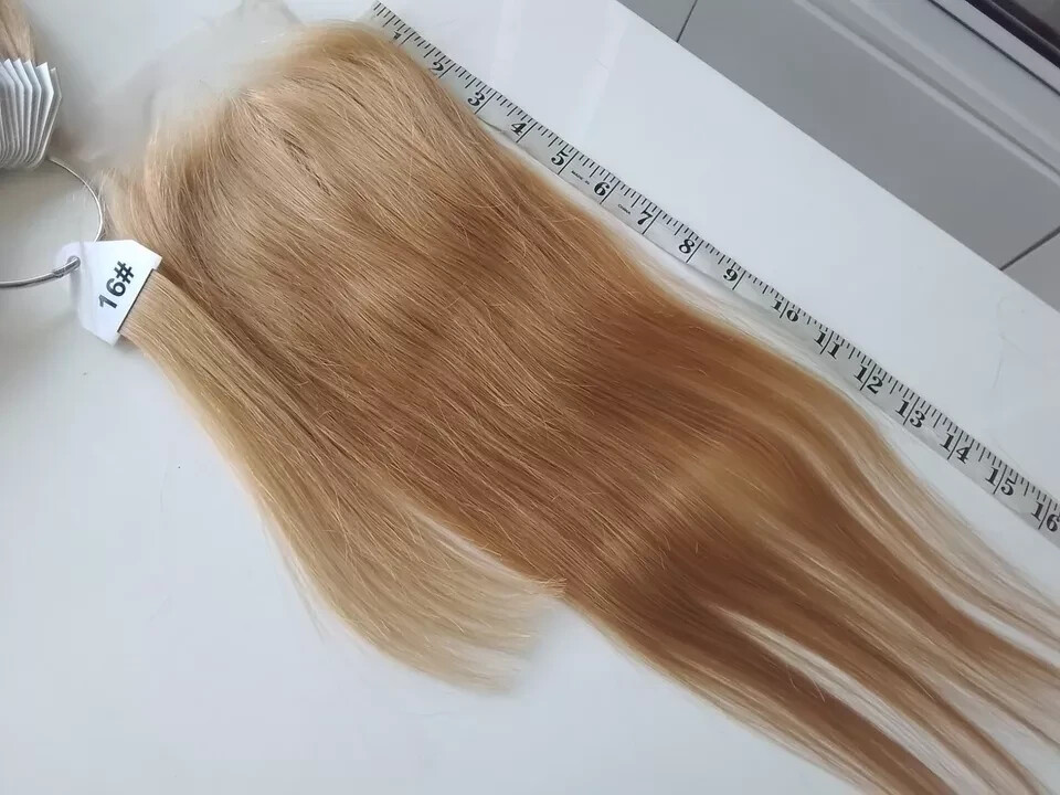 18″5X5 WIDE LACE CLOSURE STRAIGHT BRAZILIAN VIRGIN HUMAN HAIR STONNY BLONDE 16#