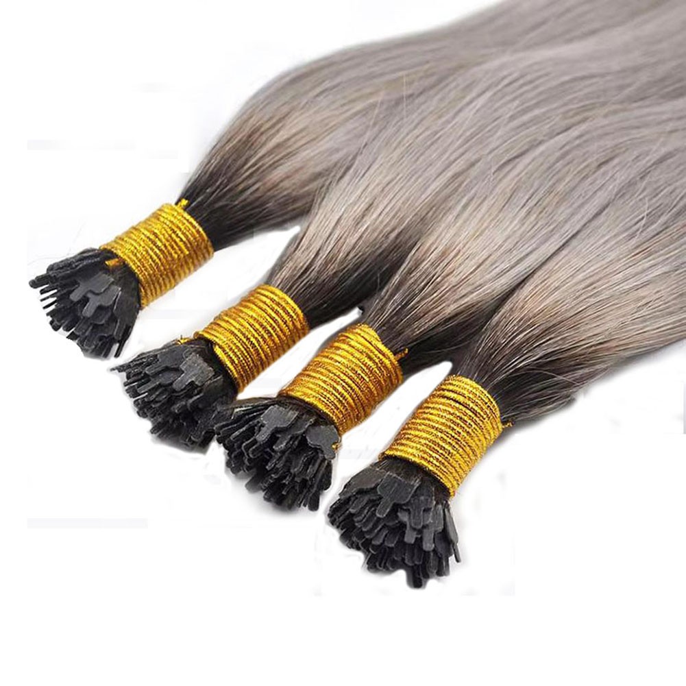 Ombre Grey Pre Bonded Keratin Fusion Keratin Y Tip Human Hair Extensions 100S