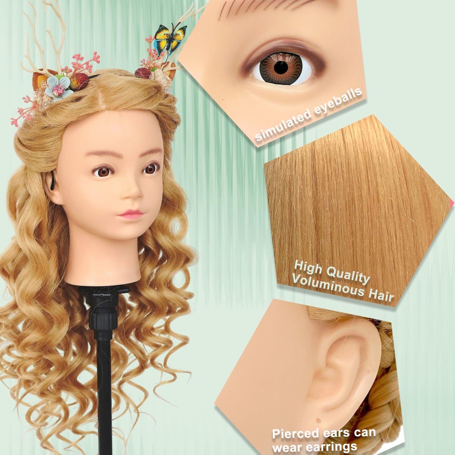 28 Inch Mannequin Head 80% Mix Hair Cosmetology Braiding Clamp Light Brown