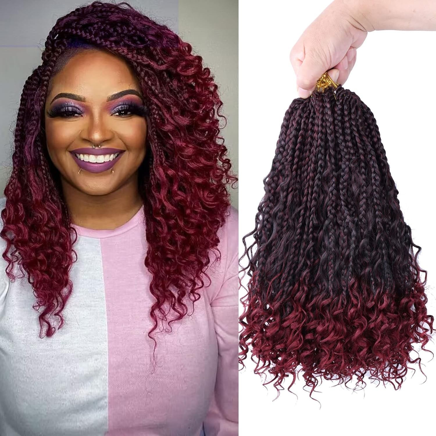 12 Inch Crochet Box Braids Curly Ends 8 Pack Synthetic Hair for Women