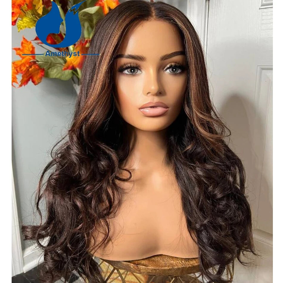 Light Yaki Highlight Wavy 5.5×4.5 Silk Base Lace Cloure Wig for Women Human Hair