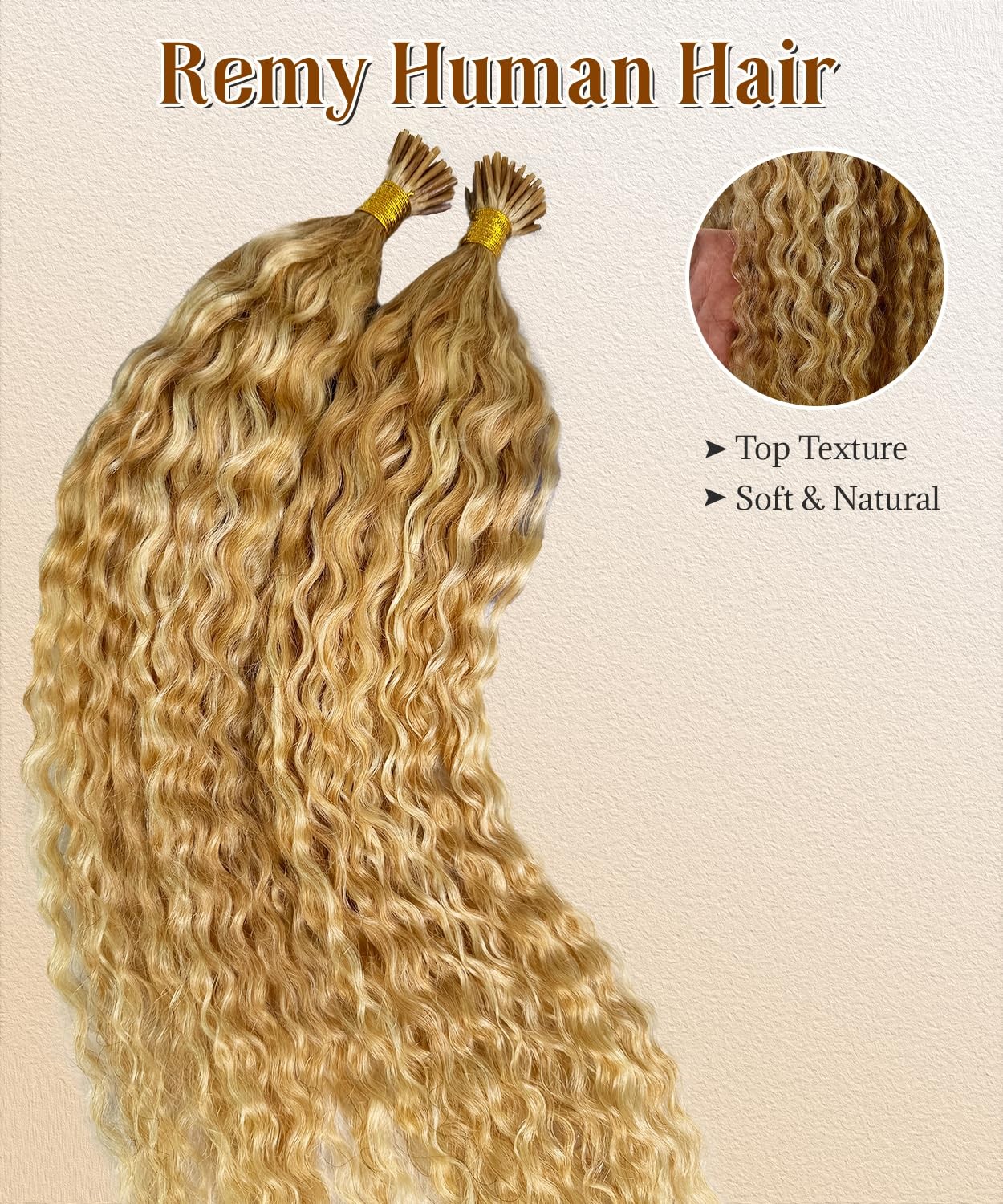 Belaved Water Wave I Tip Hair Extensions Human Hair Curly Keratin Cold Fusion