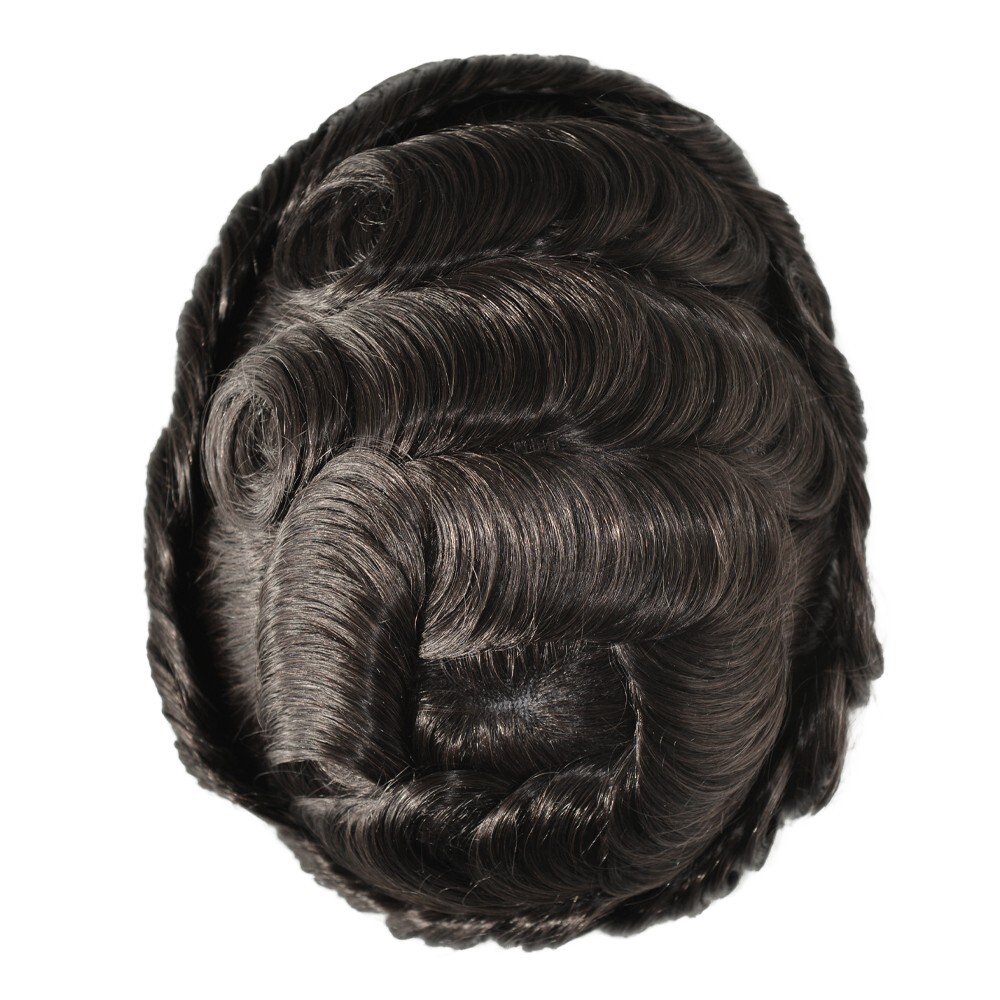 Toupee For Men Lace Indian Human Hair Replecement System Poly Coating Hairpieces