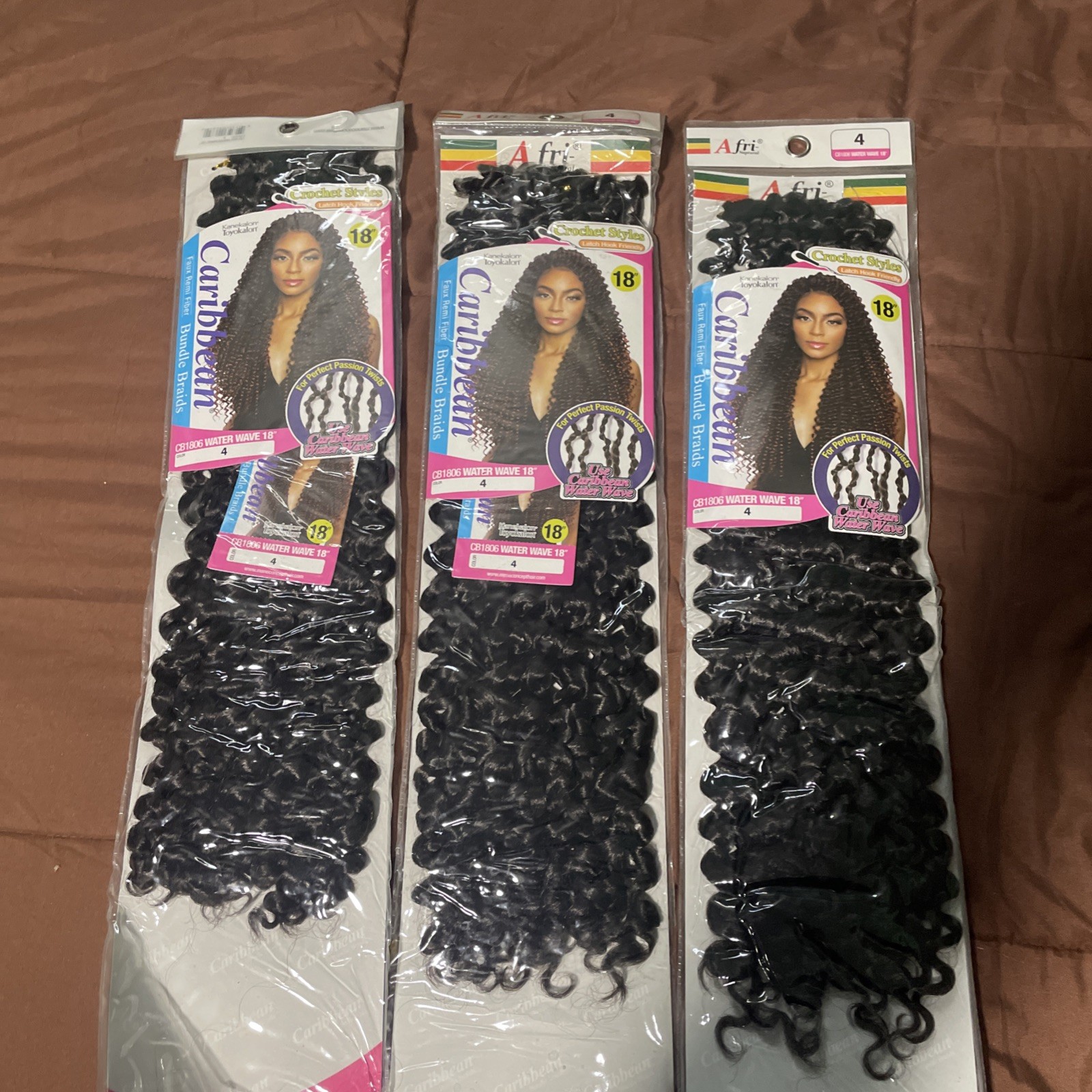 Afri Naptural Deep Wave Crochet Hair 18” Kanekalon Toyokalon #2 Color- 4 Count