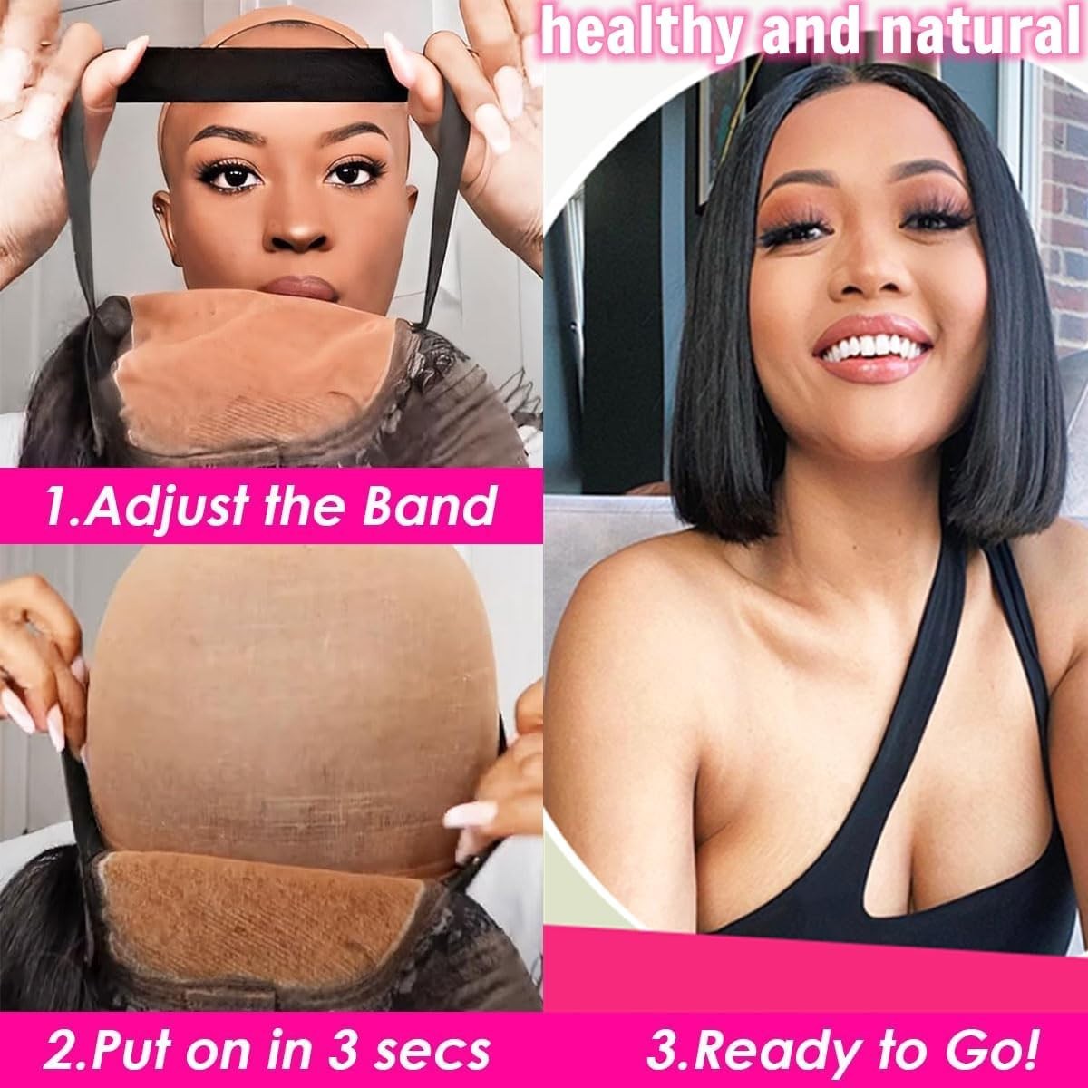 Wear and Go Glueless Wig Straight Bob Wig Human Hair Pre Cut 4X4 Lace Front Wig