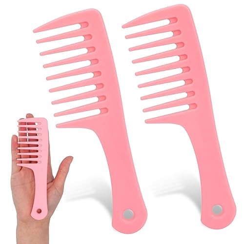 Mini Wide Tooth and Travel-Size Detangling Combs – 2 Pcs Portable Plastic Pink