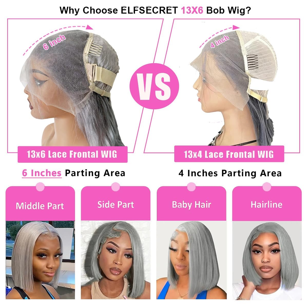 Elfsecret Grey Bob Wigs Human Hair 13X6 Hd Full Lace Front Wigs Human Hair For