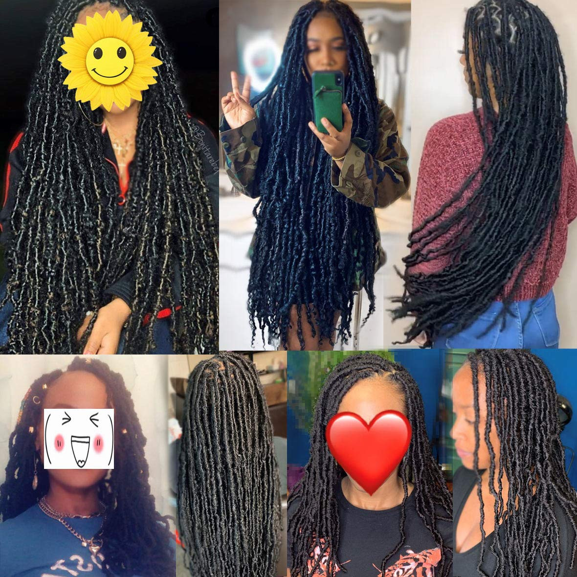 18 Inch 7 Packs Pre-Looped Faux Locs Crochet Braids 84 Roots Natural Black Soft