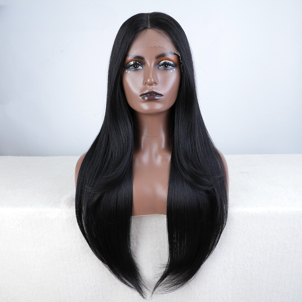 New Synthetic Lace Front Wig Long Straight 28 Inch Lace Wig Heat Resistant Wigs