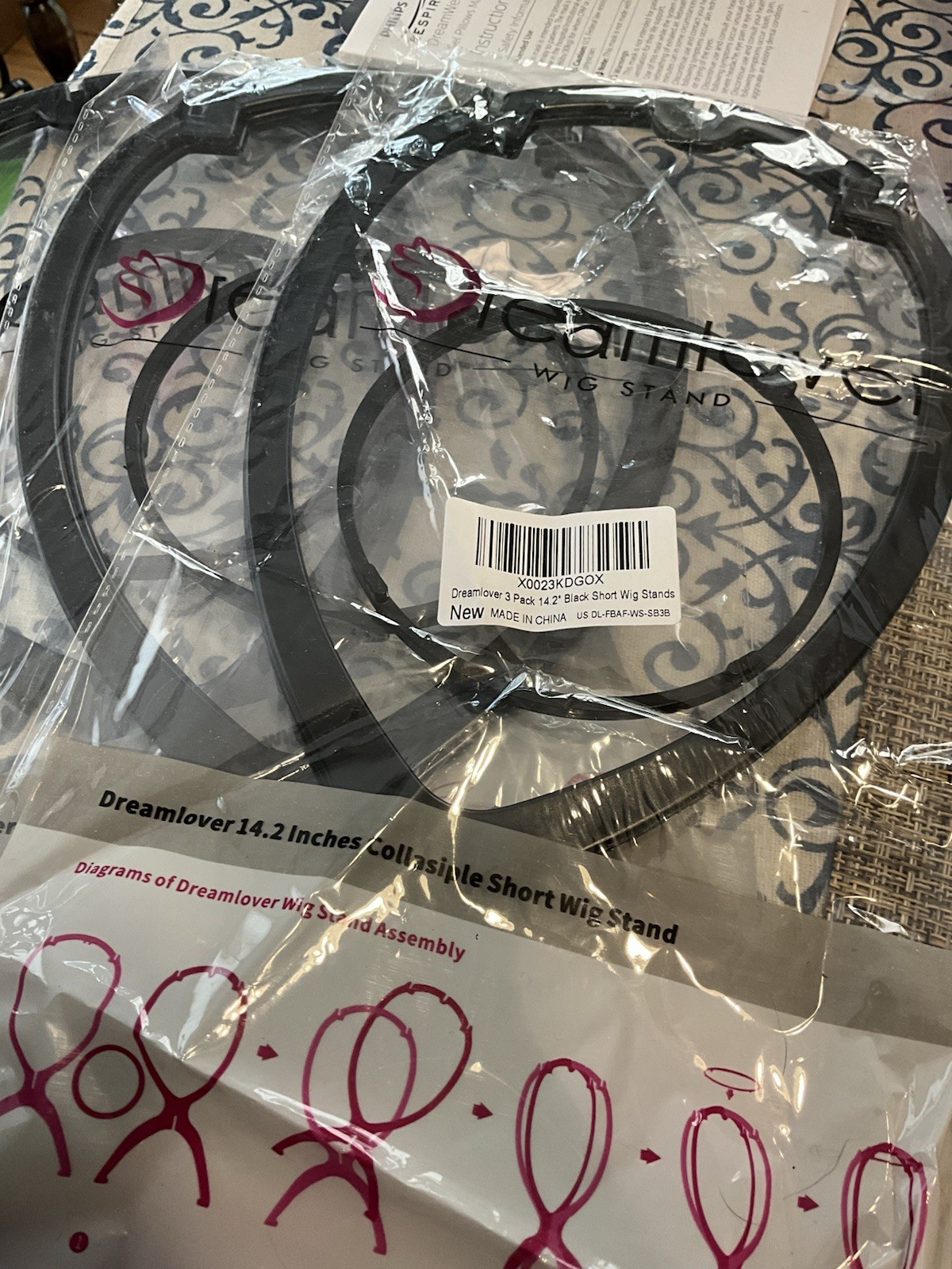 Dream lover Wig Stands (3), (1) Tape Lace Remover (NEW) and 10 wig caps (NEW)