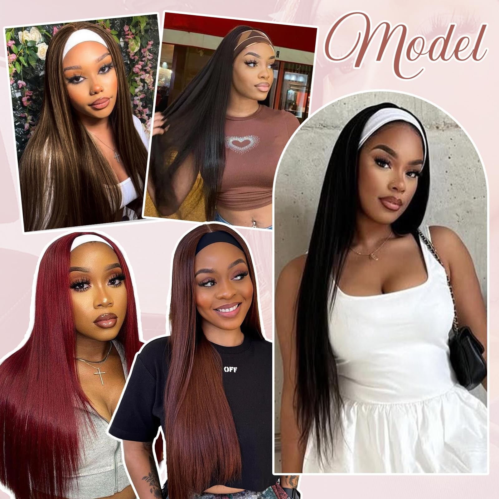 Straight Headband Half Wear and Go Glueless Wigs for Black 180% Density Natur…
