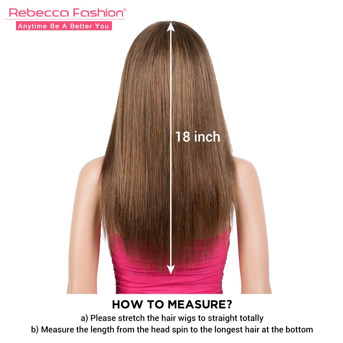 Rebecca Fashion 18 Inch Ombre Brown Straight Wigs Bangs Human Hair Wigs For