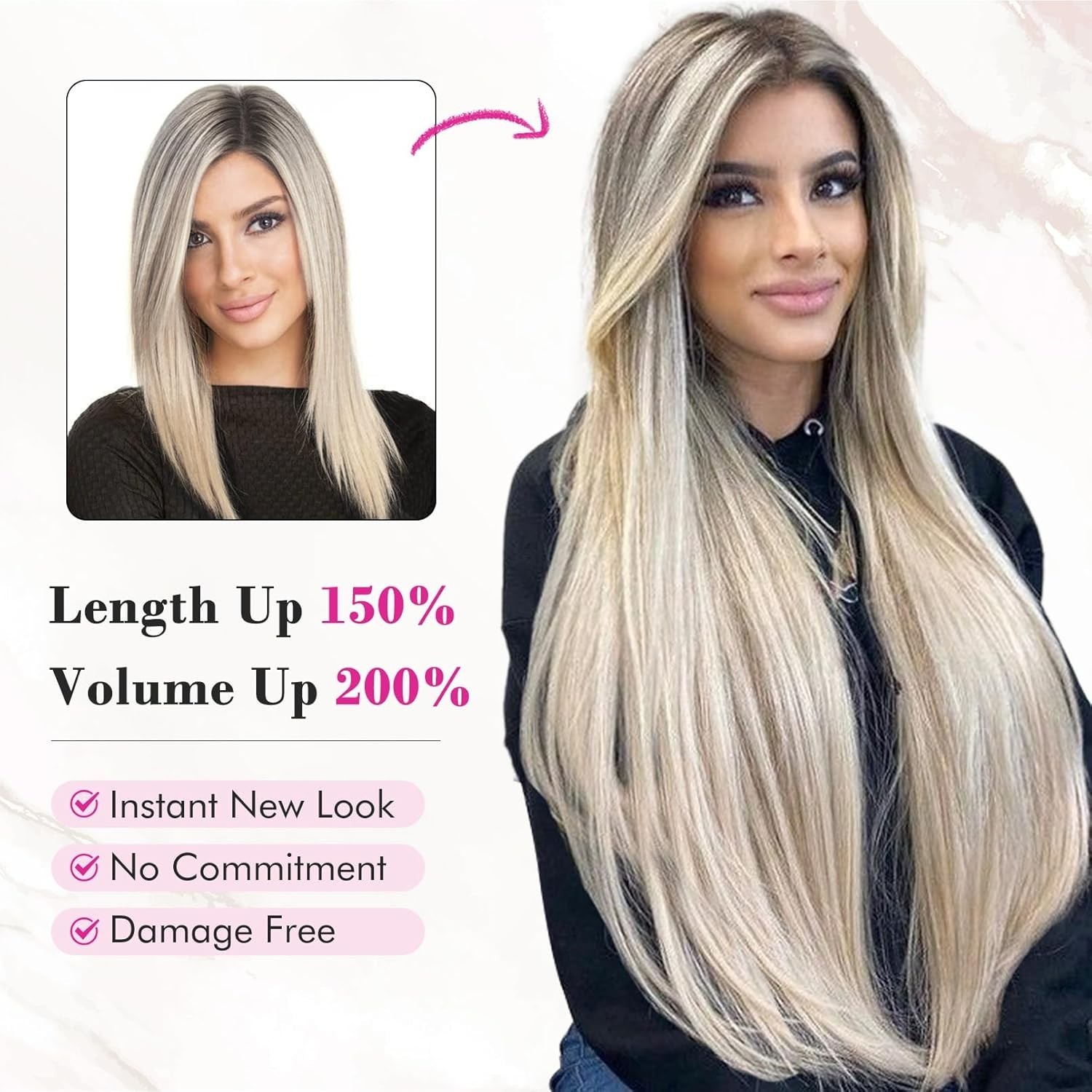 Thick & Long 28” Clip-In Hair Extensions – Heat Resistant Natural Black