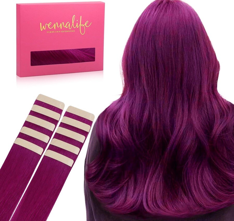 New Wennalife Tape In Hair Extensions Human REMY Hair 10pcs 25g 14in VIOLET